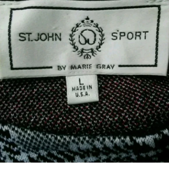 St. John Sport Plaid Sweater Large L Gray Knit Ladybug Detail Dog Show Top - Picture 6 of 6